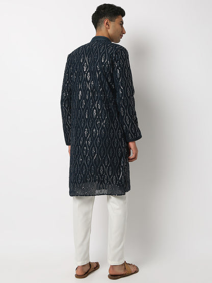 Regular Fit Embellished Mandarin Collar Full Sleeve Kurta and Pant Set