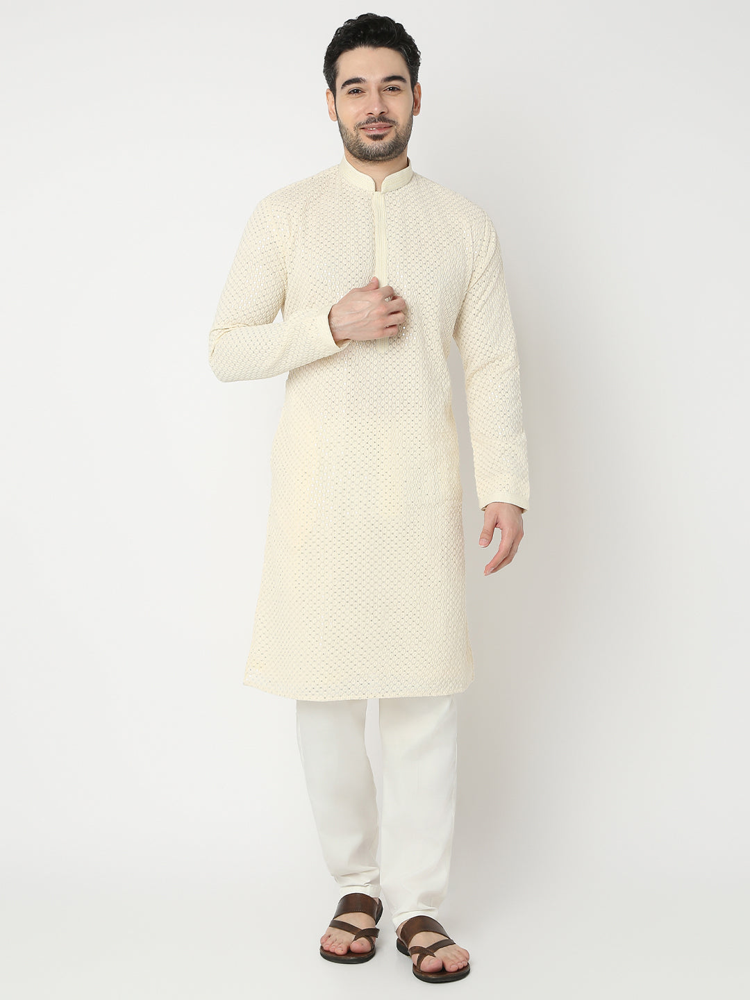 Regular Fit Embroidered Full Sleeve Kurta with Pant Set