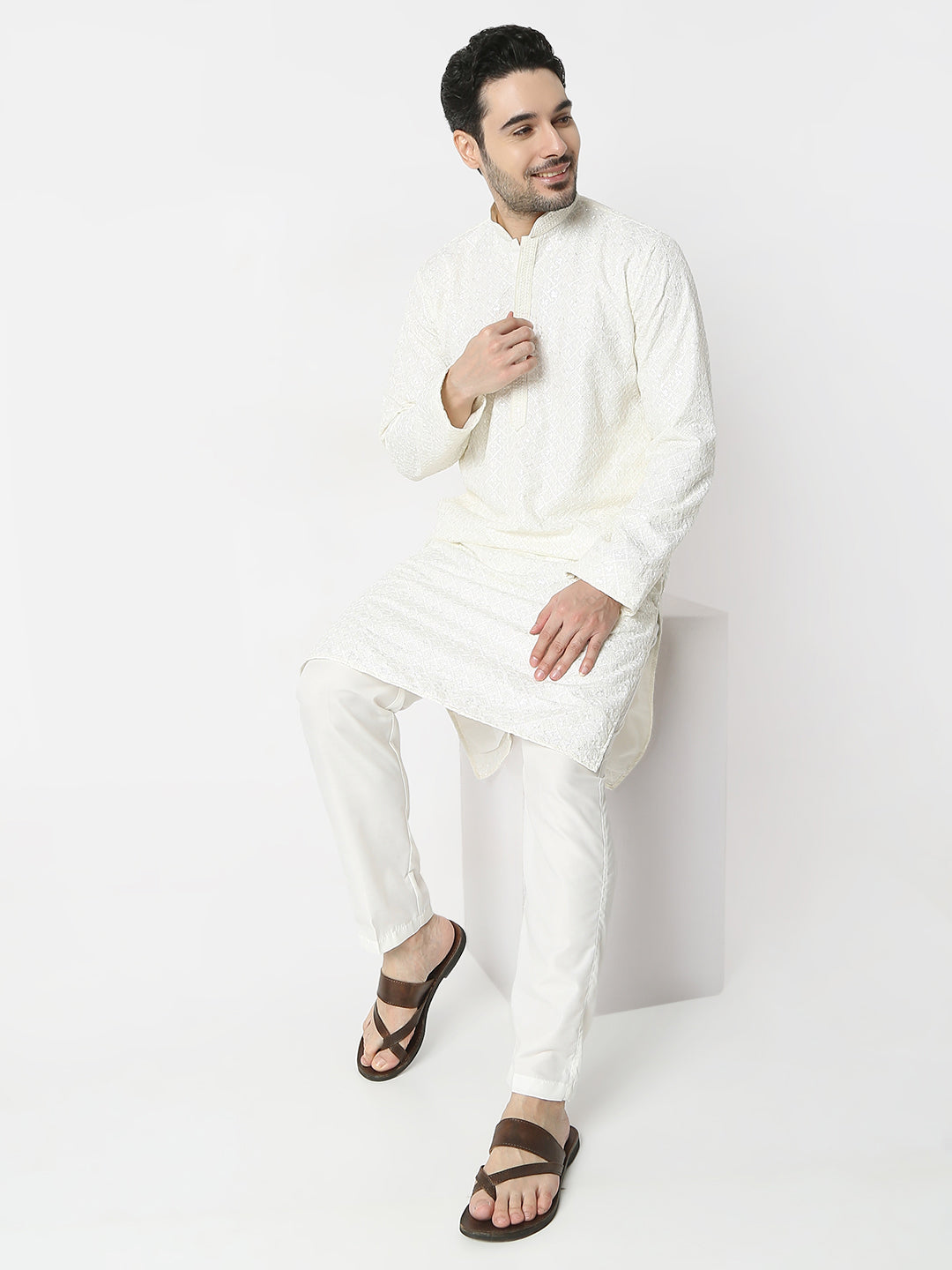 Regular Fit Embellished Full Sleeves Kurta and Pant Set