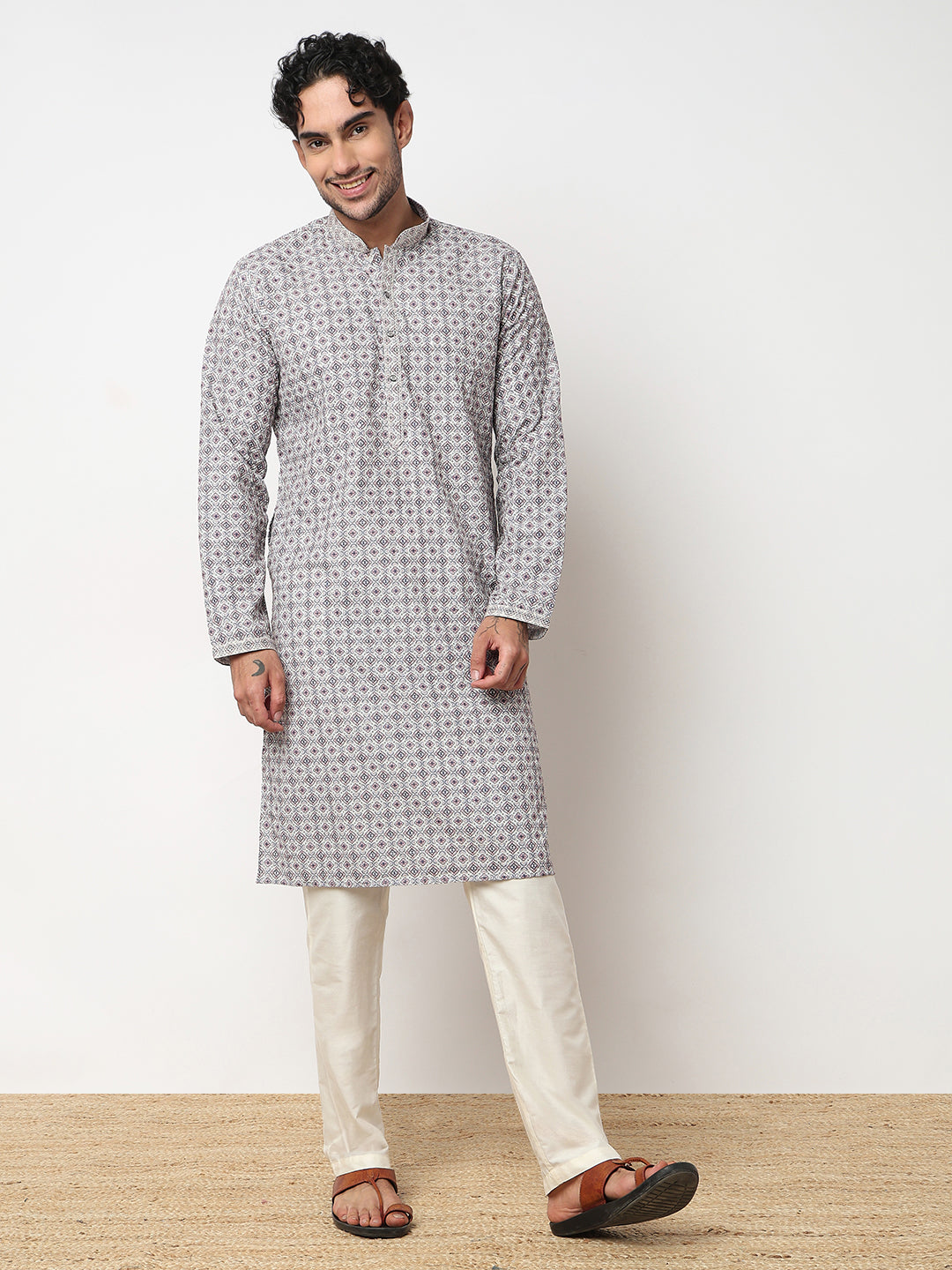 Digital Schiffli Straight Kurta With Pant Set