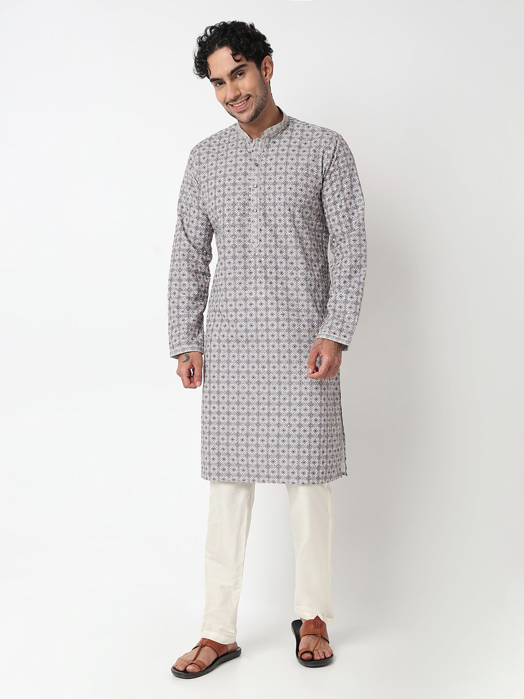Digital Schiffli Straight Kurta With Pant Set