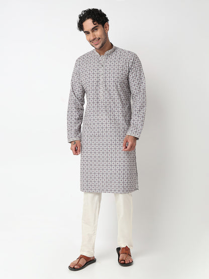 Digital Schiffli Straight Kurta With Pant Set