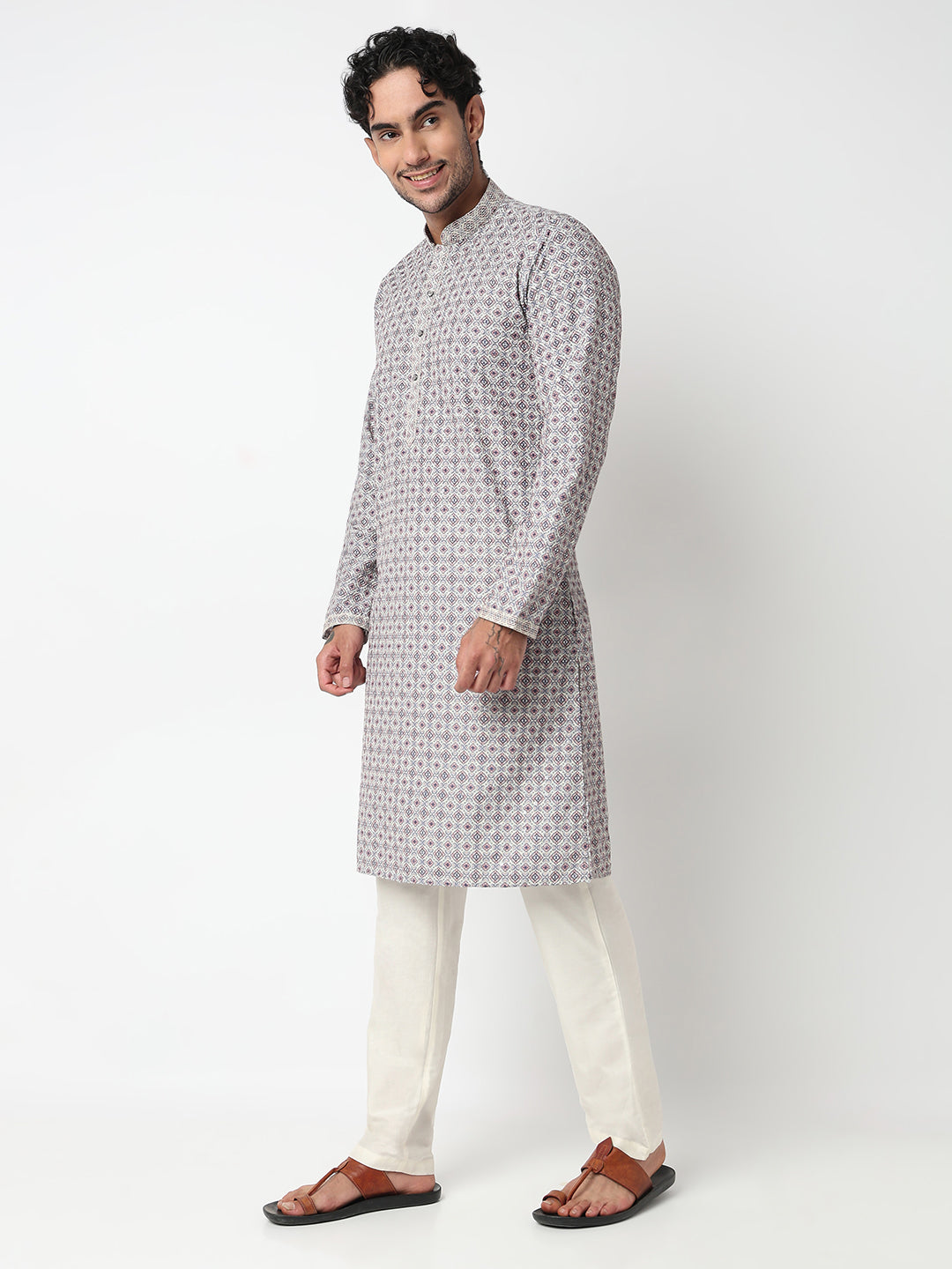 Digital Schiffli Straight Kurta With Pant Set