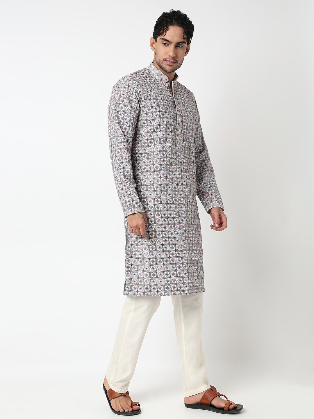 Digital Schiffli Straight Kurta With Pant Set