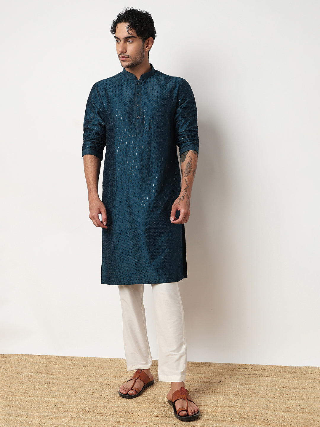 Embroidered Straight Kurta With Pant Set