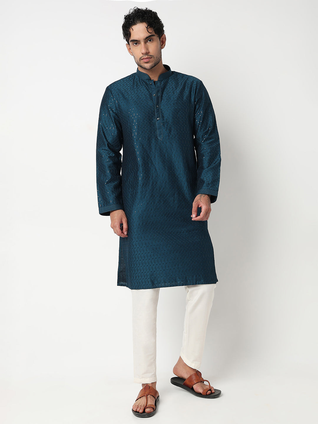 Embroidered Straight Kurta With Pant Set