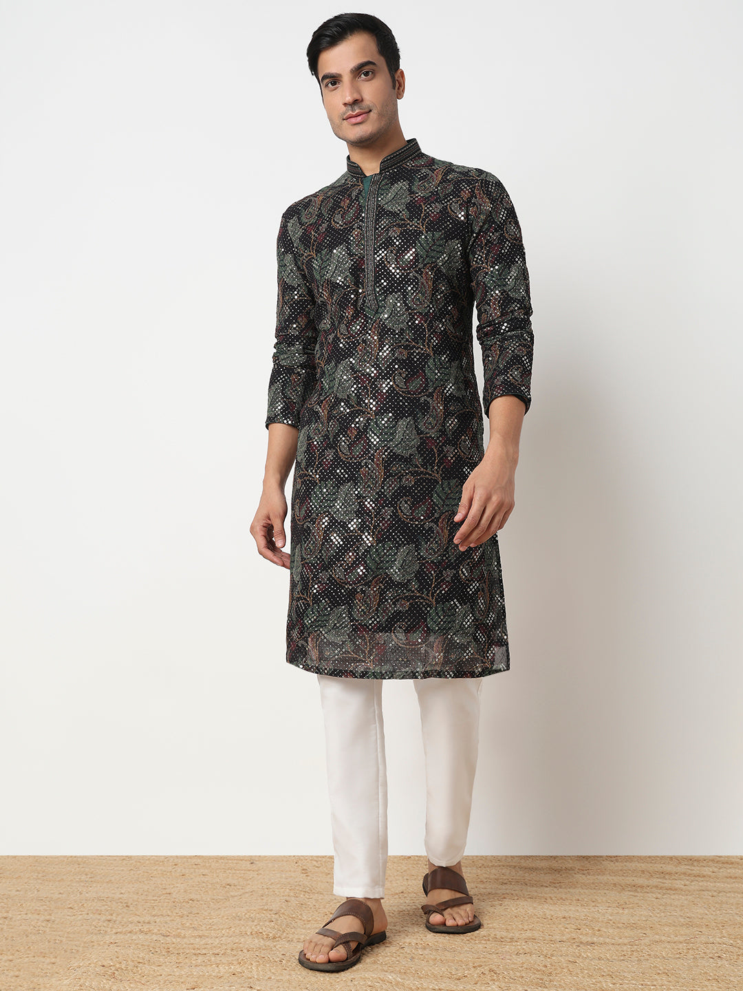 Embroidered Straight Kurta With Pant Set