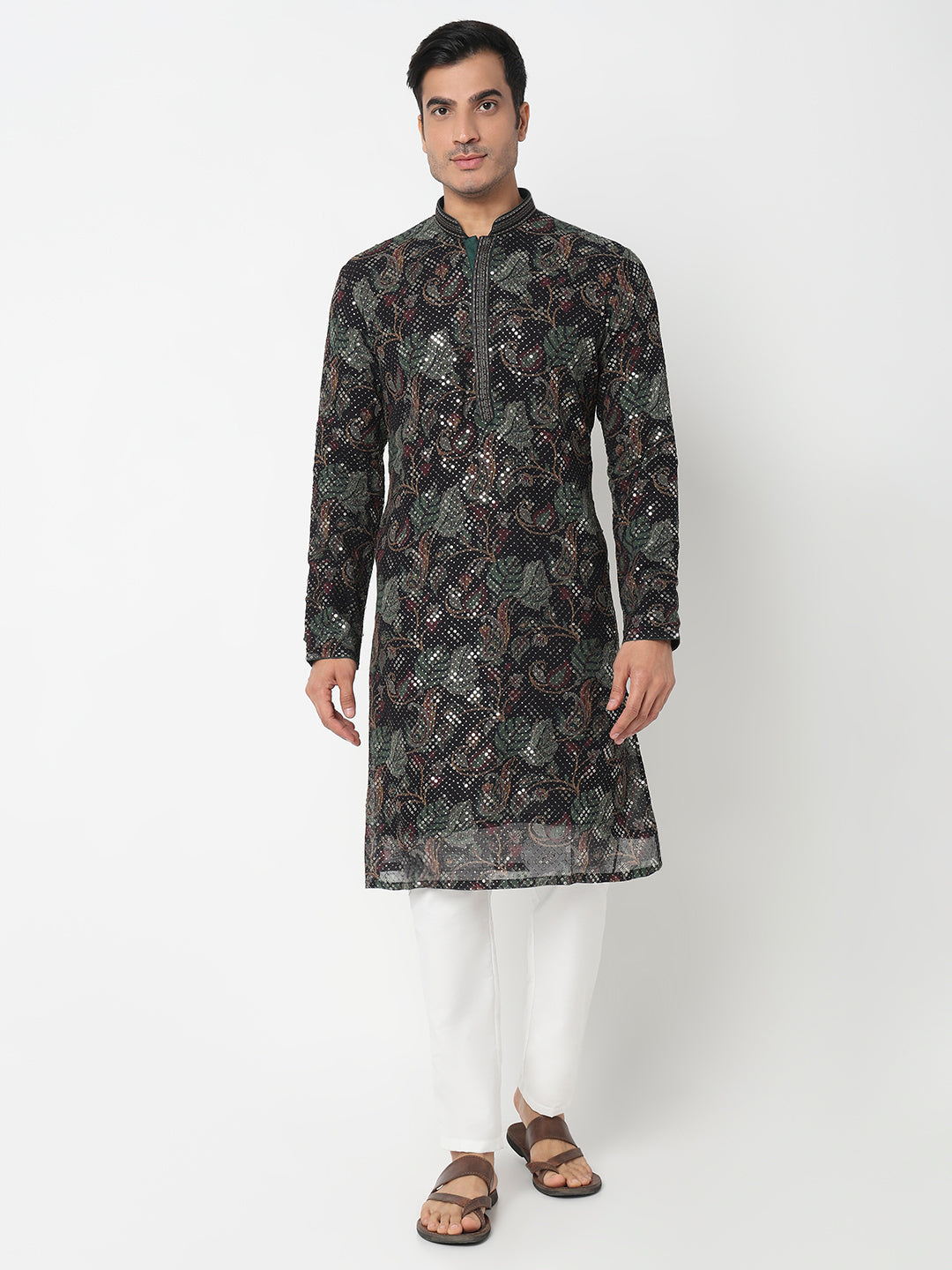 Embroidered Straight Kurta With Pant Set