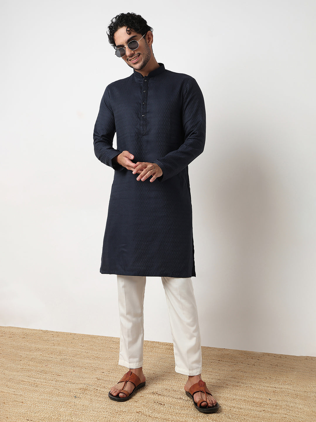 Jacquard Straight Kurta With Pant Set