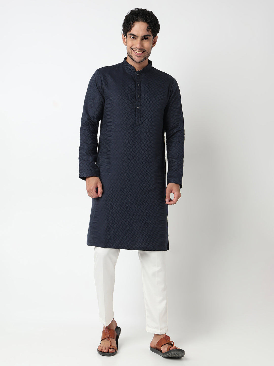 Jacquard Straight Kurta With Pant Set