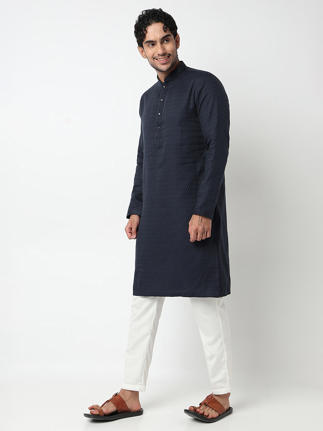 Jacquard Straight Kurta With Pant Set