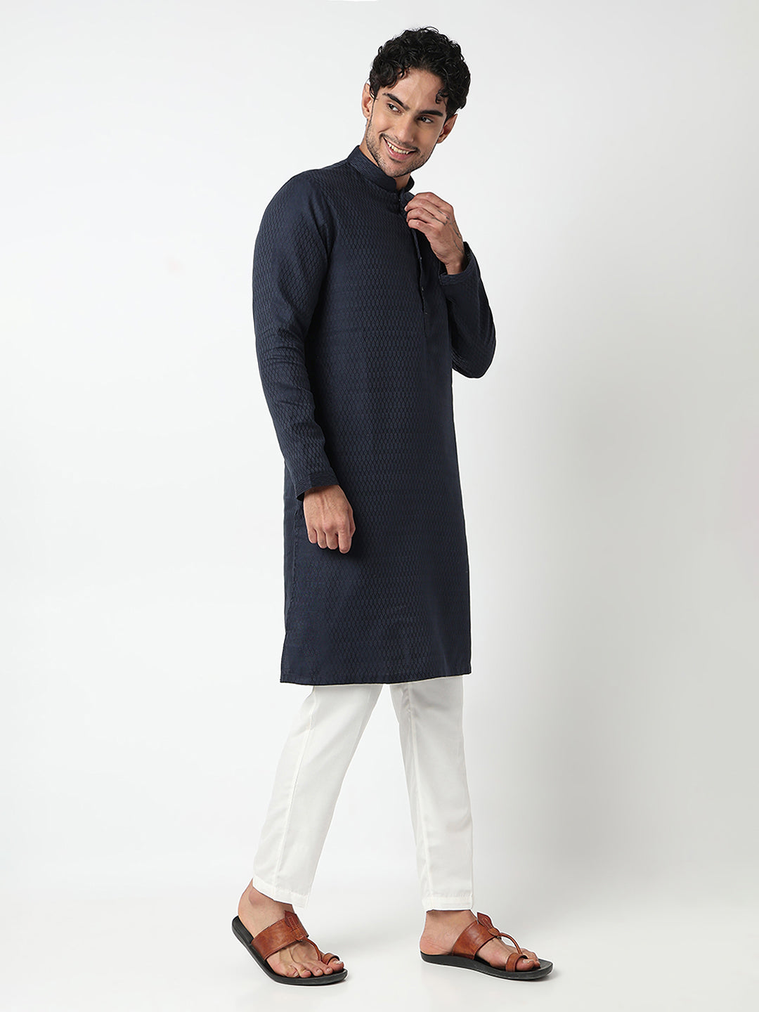 Jacquard Straight Kurta With Pant Set