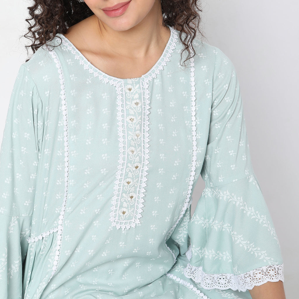 Flare Fit Embroidered Kurta
