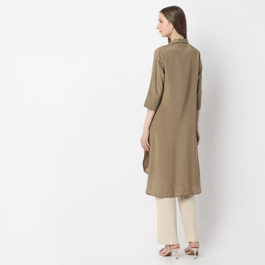 Embroidered Above Knee Flared Workday Staples High-Low Kurta
