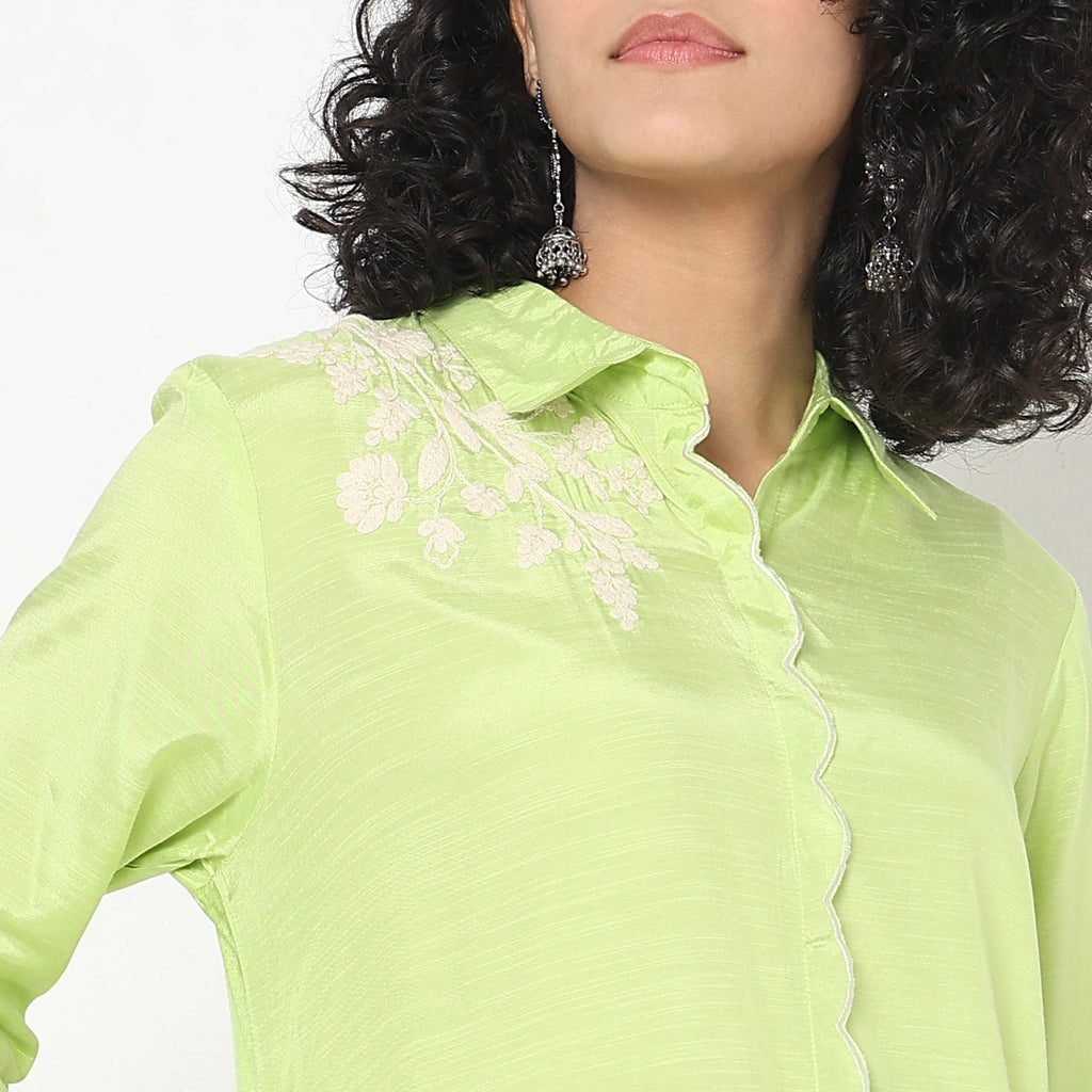 Embroidered Above Knee Flared Workday Staples High-Low Kurta