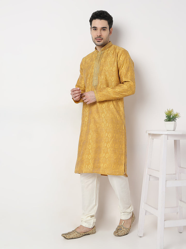 Regular Fit Jacquard Kurta with Churidar Set