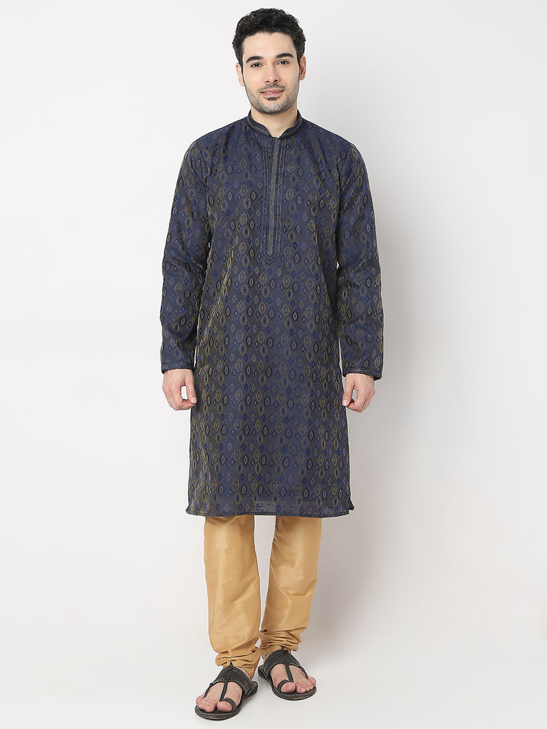 Regular Fit Jacquard Kurta with Churidar Set