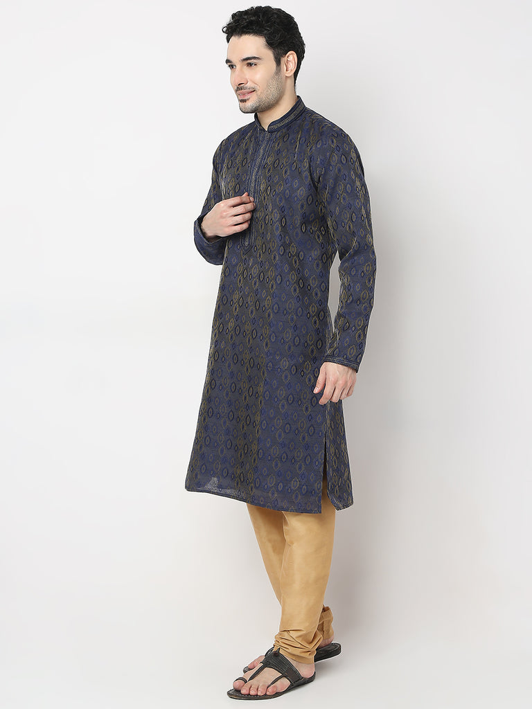 Regular Fit Jacquard Kurta with Churidar Set