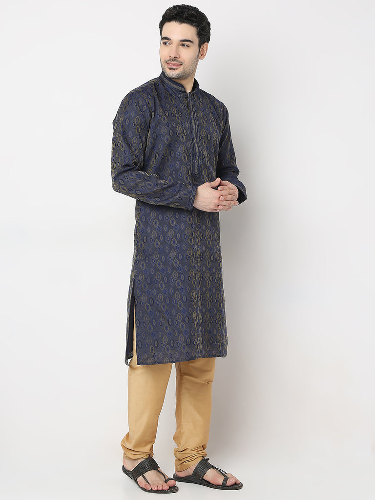 Regular Fit Jacquard Kurta with Churidar Set