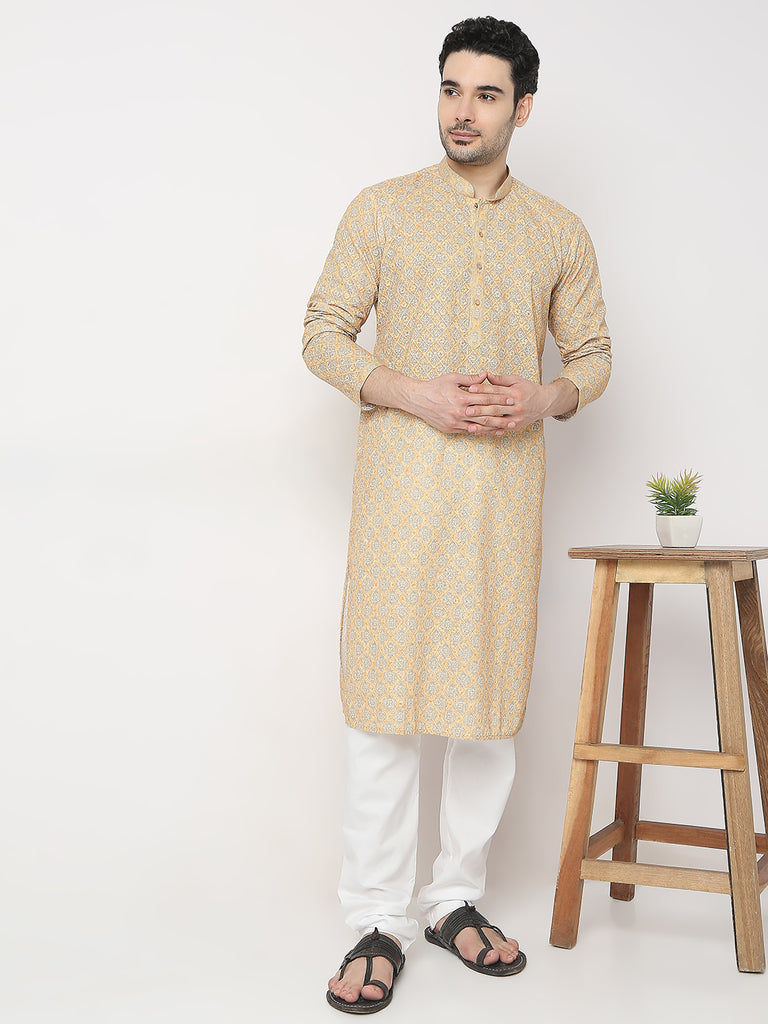 Regular Fit Embroidered Kurta with Churidar Set