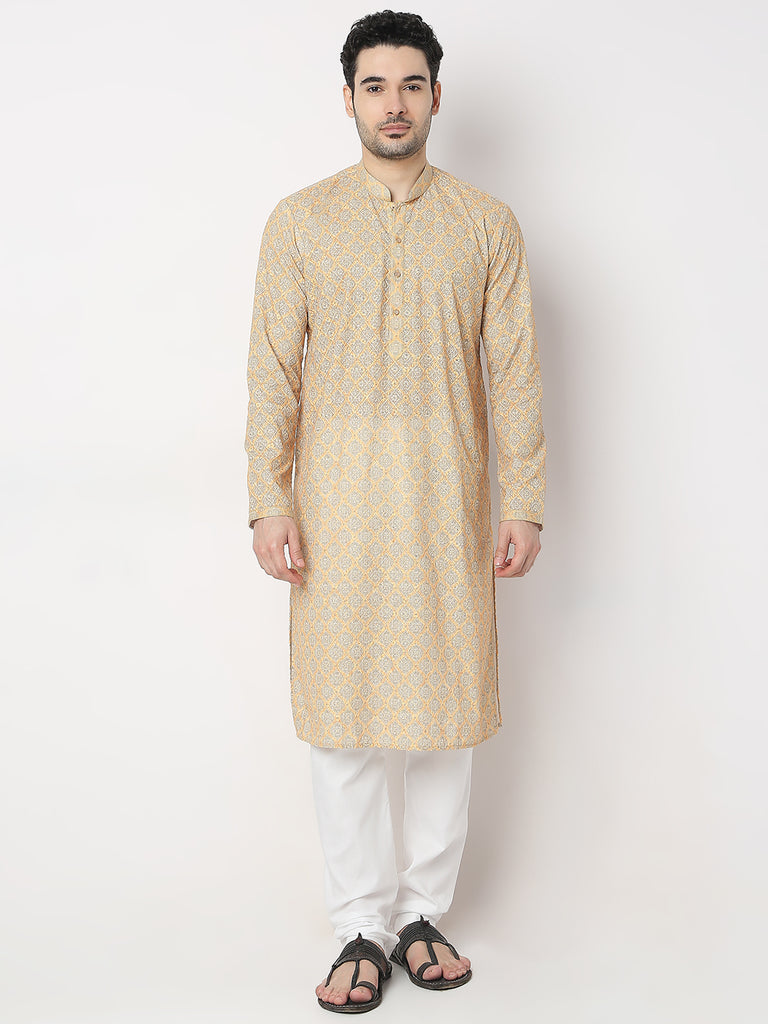 Regular Fit Embroidered Kurta with Churidar Set