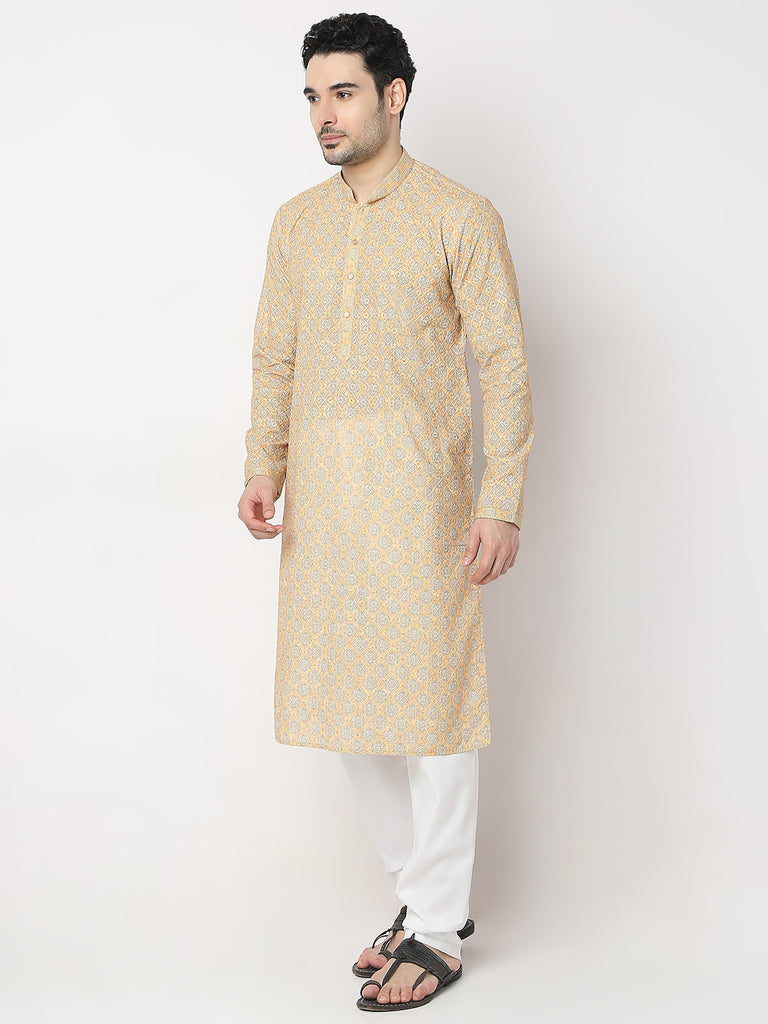 Regular Fit Embroidered Kurta with Churidar Set