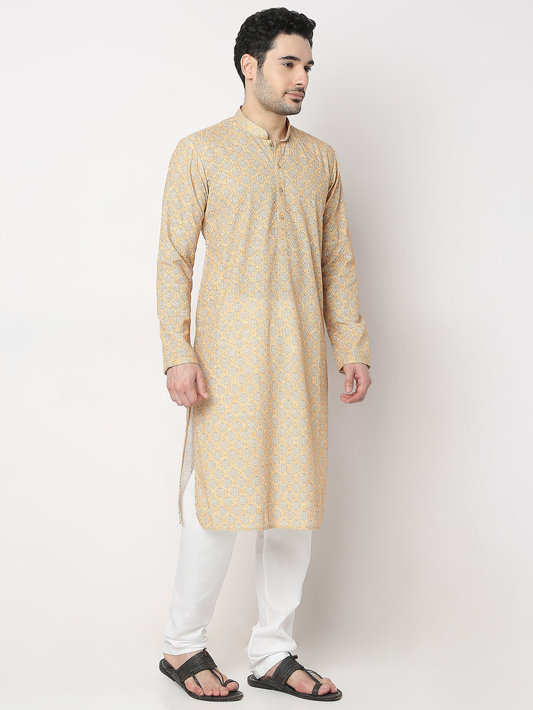 Regular Fit Embroidered Kurta with Churidar Set