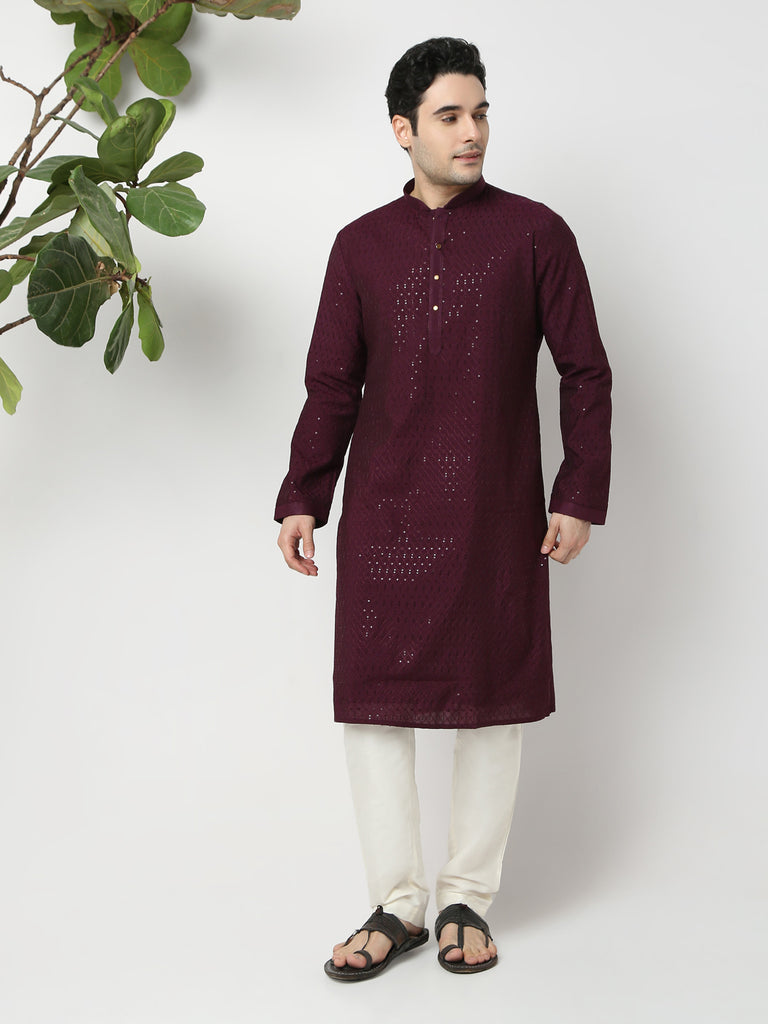 Regular Fit Embroidered Straight Kurta and Pyjama Set