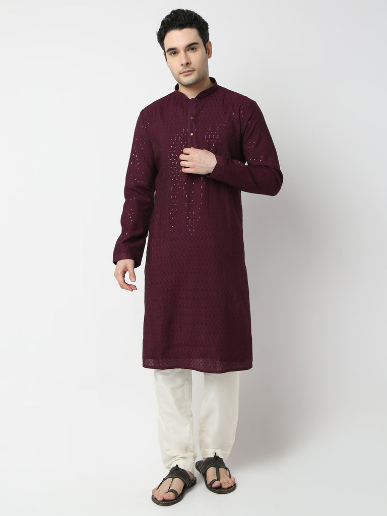 Regular Fit Embroidered Straight Kurta and Pyjama Set