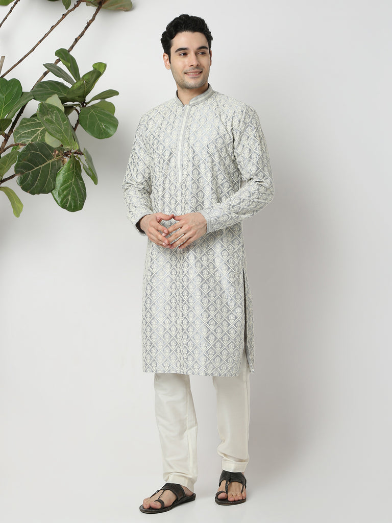 Regular Fit Embroidered Straight Kurta and Pyjama Set