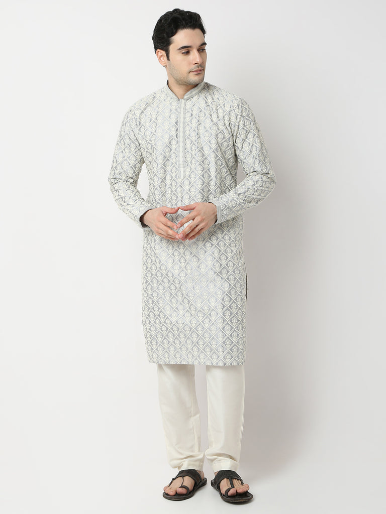 Regular Fit Embroidered Straight Kurta and Pyjama Set