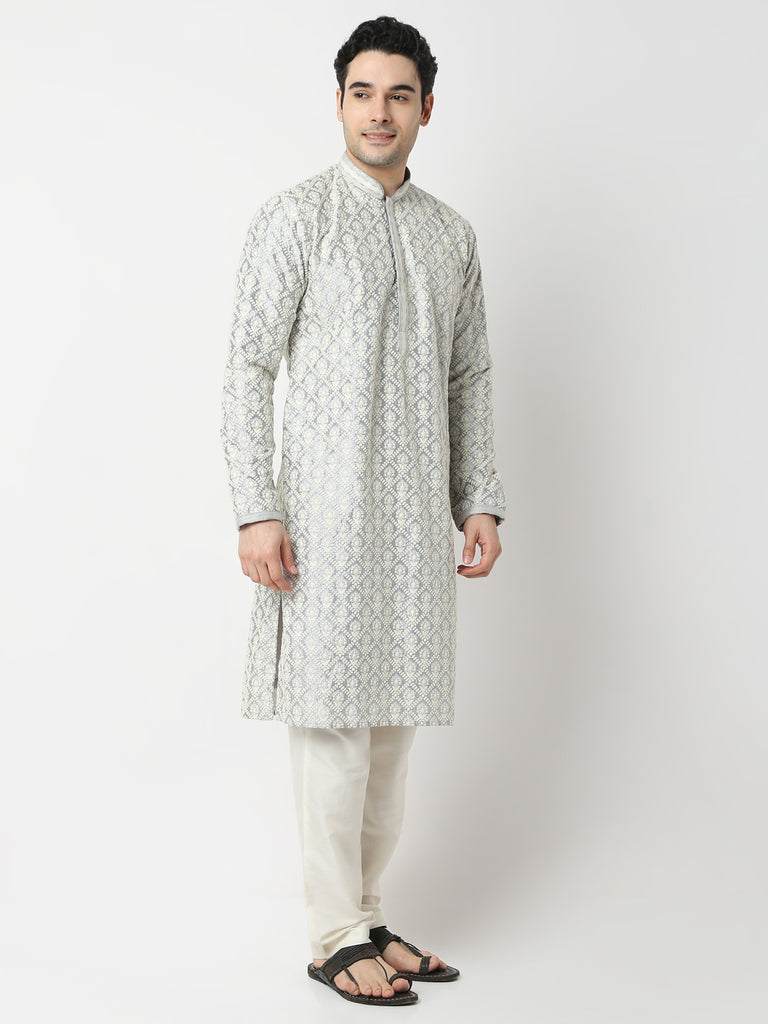 Regular Fit Embroidered Straight Kurta and Pyjama Set