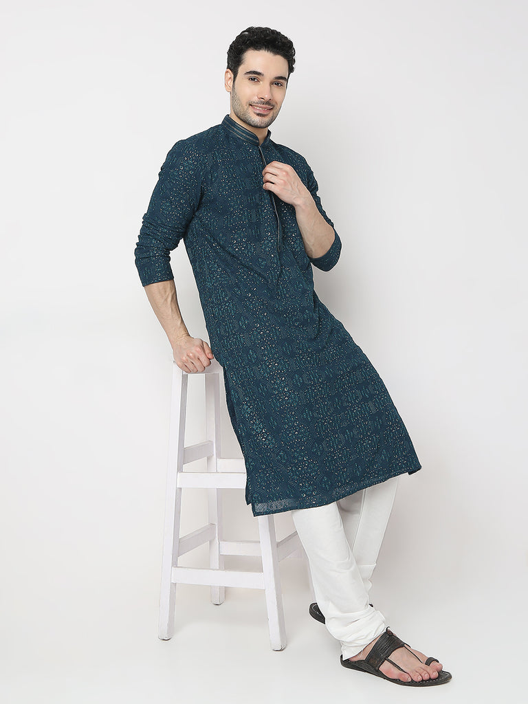 Regular Fit Embroidered Kurta with Churidar Set