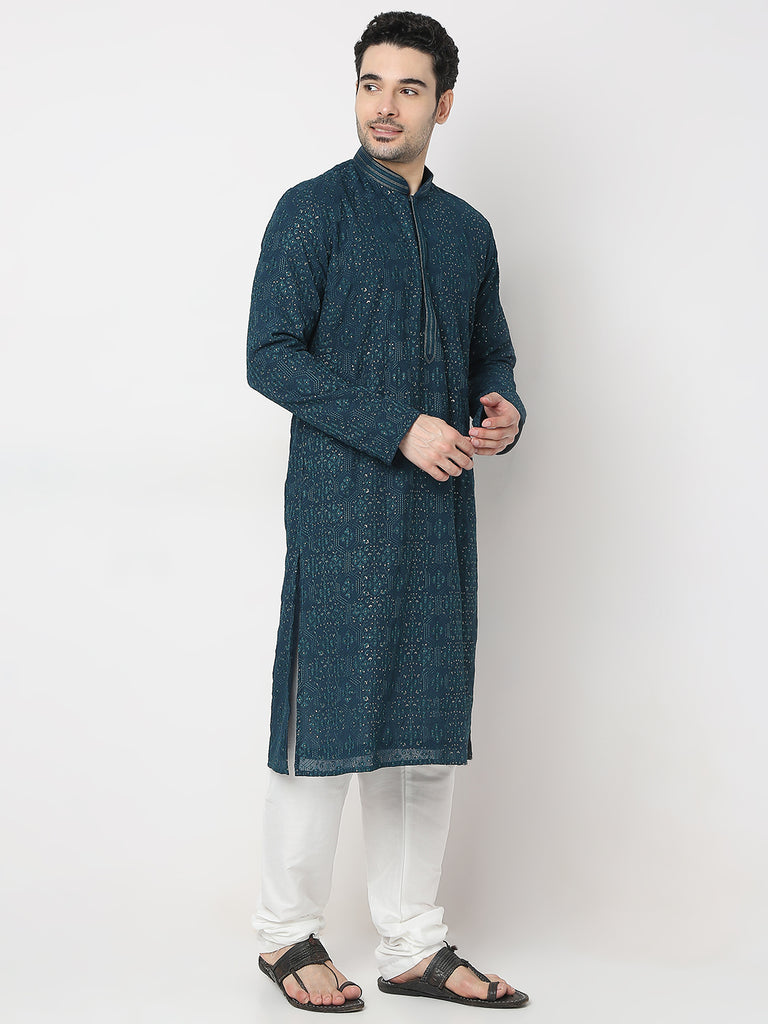 Regular Fit Embroidered Kurta with Churidar Set