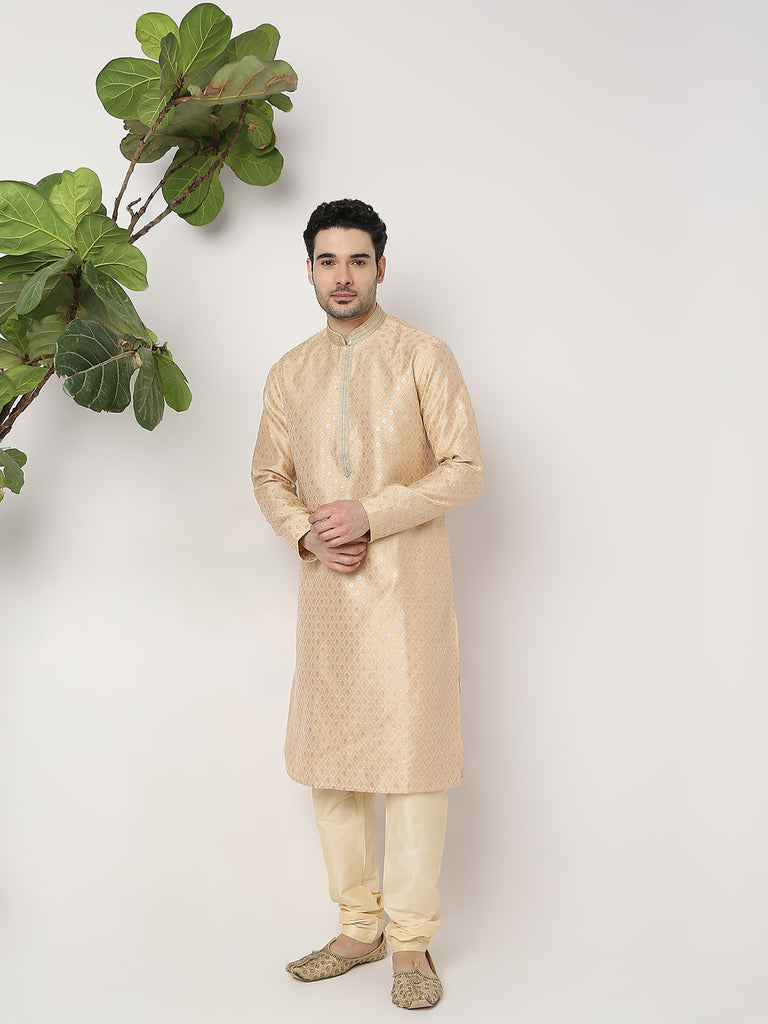 Regular Fit Jacquard Kurta with Churidar Set