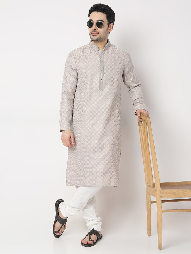 Regular Fit Jacquard Kurta with Churidar Set