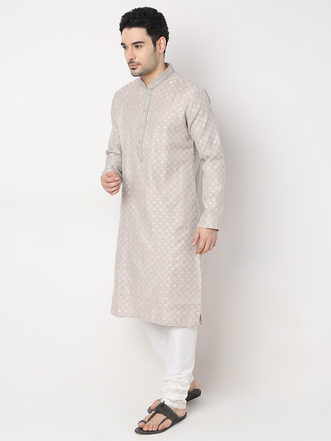 Regular Fit Jacquard Kurta with Churidar Set