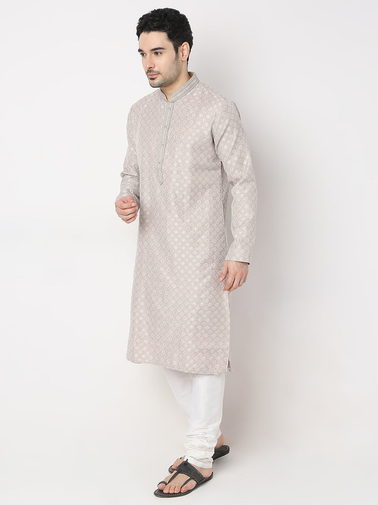 Regular Fit Jacquard Kurta with Churidar Set