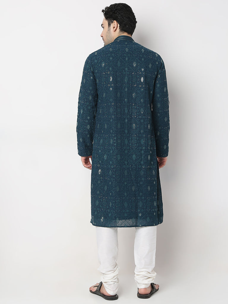 Regular Fit Embroidered Kurta with Churidar Set