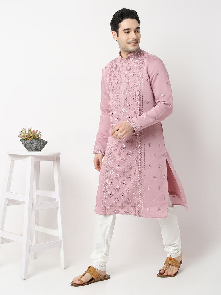 Regular Fit Embroidered Straight Kurta and Pyjama Set