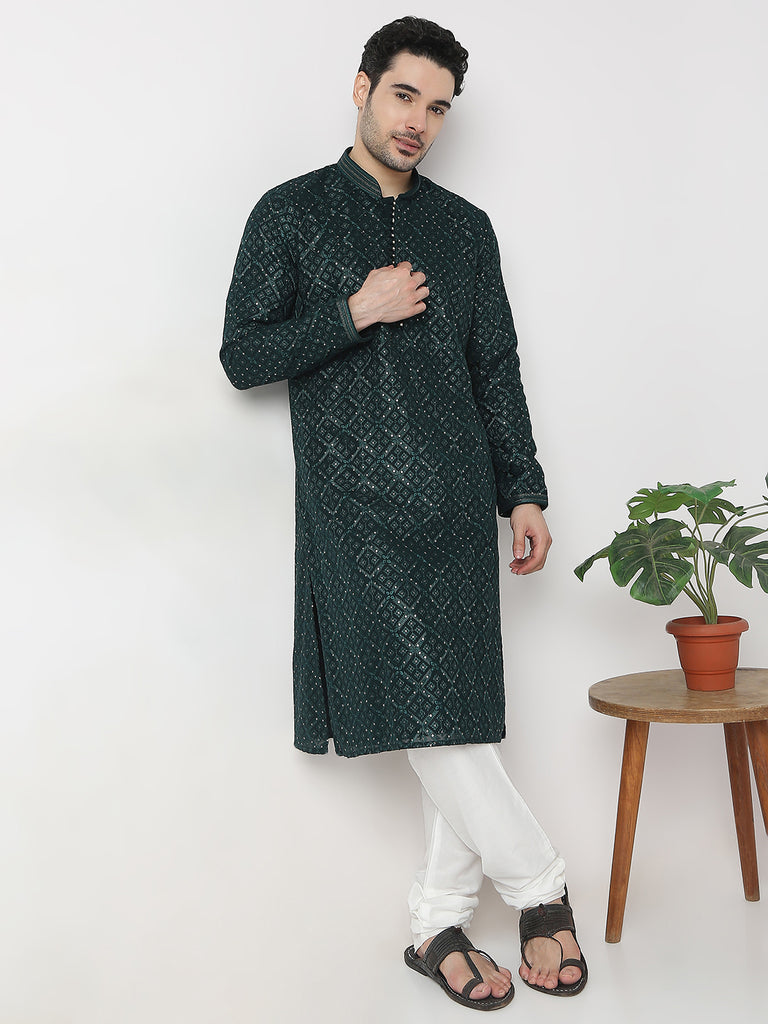 Regular Fit Embroidered Kurta with Churidar Set