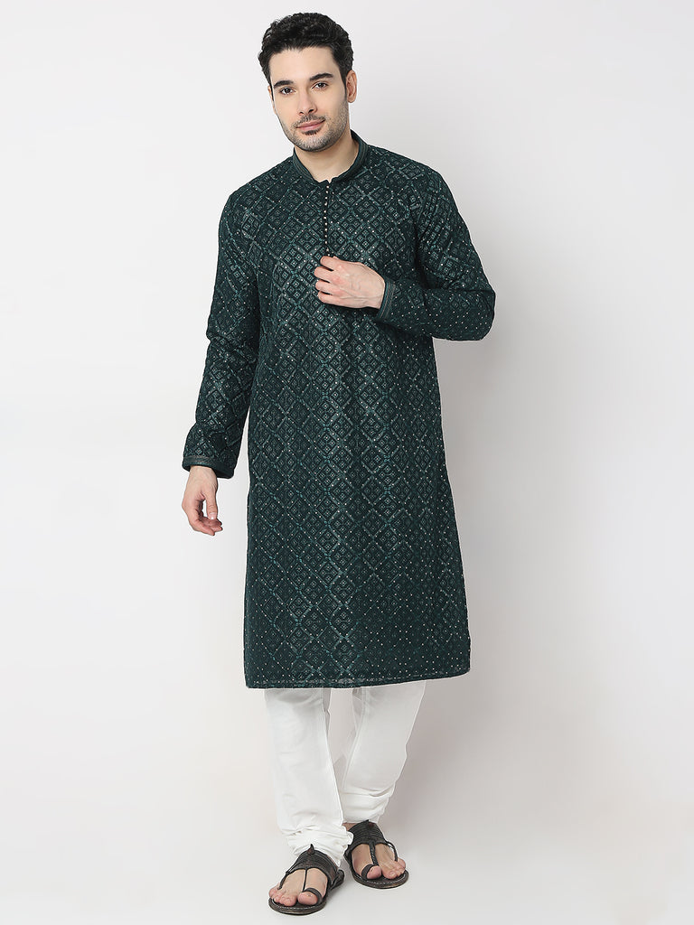 Regular Fit Embroidered Kurta with Churidar Set