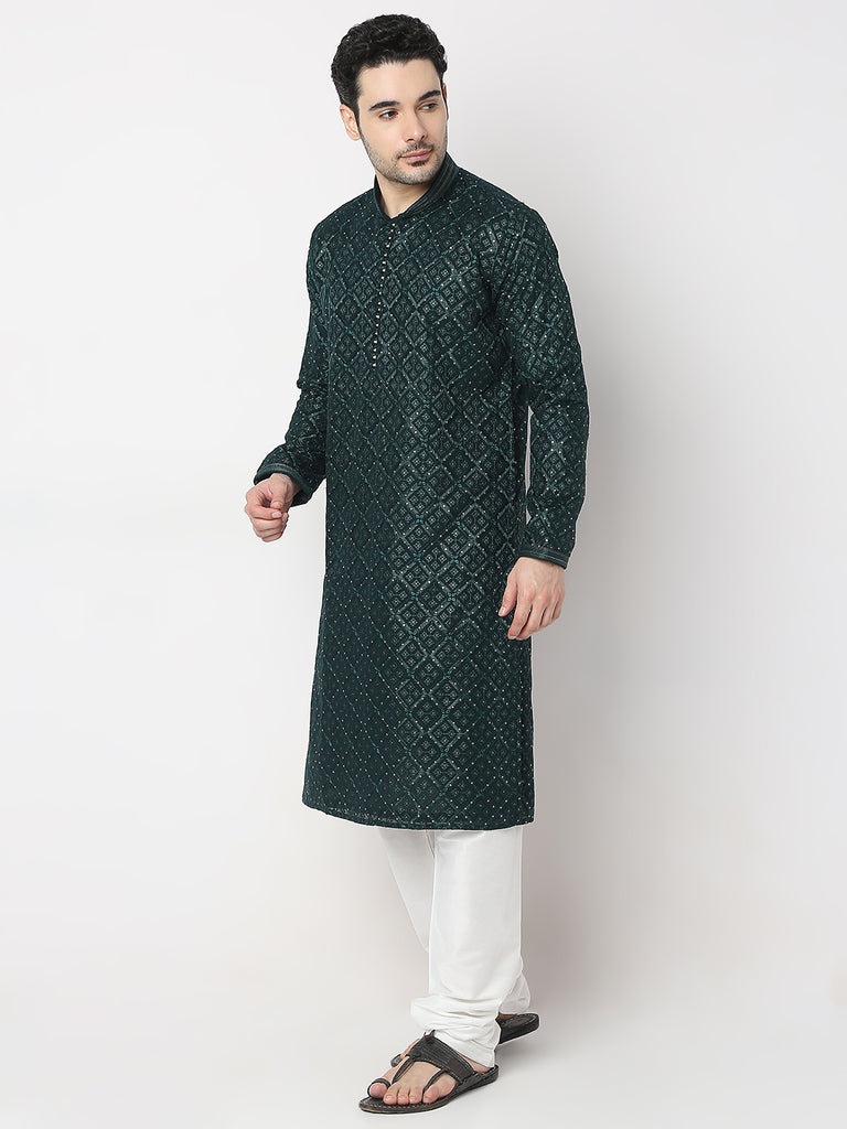 Regular Fit Embroidered Kurta with Churidar Set