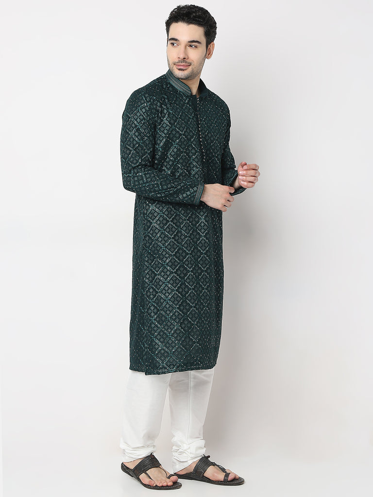 Regular Fit Embroidered Kurta with Churidar Set