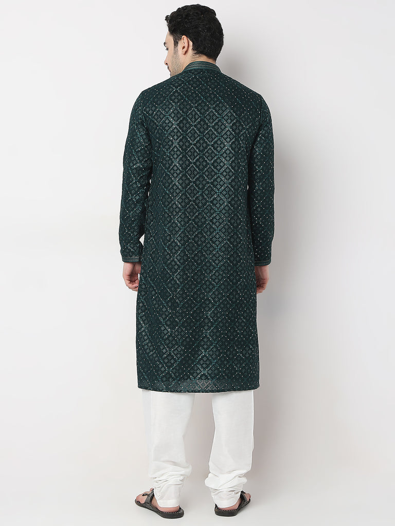 Regular Fit Embroidered Kurta with Churidar Set