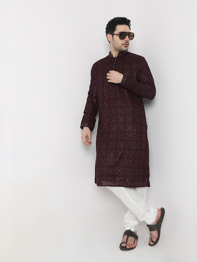 Regular Fit Embroidered Kurta with Churidar Set