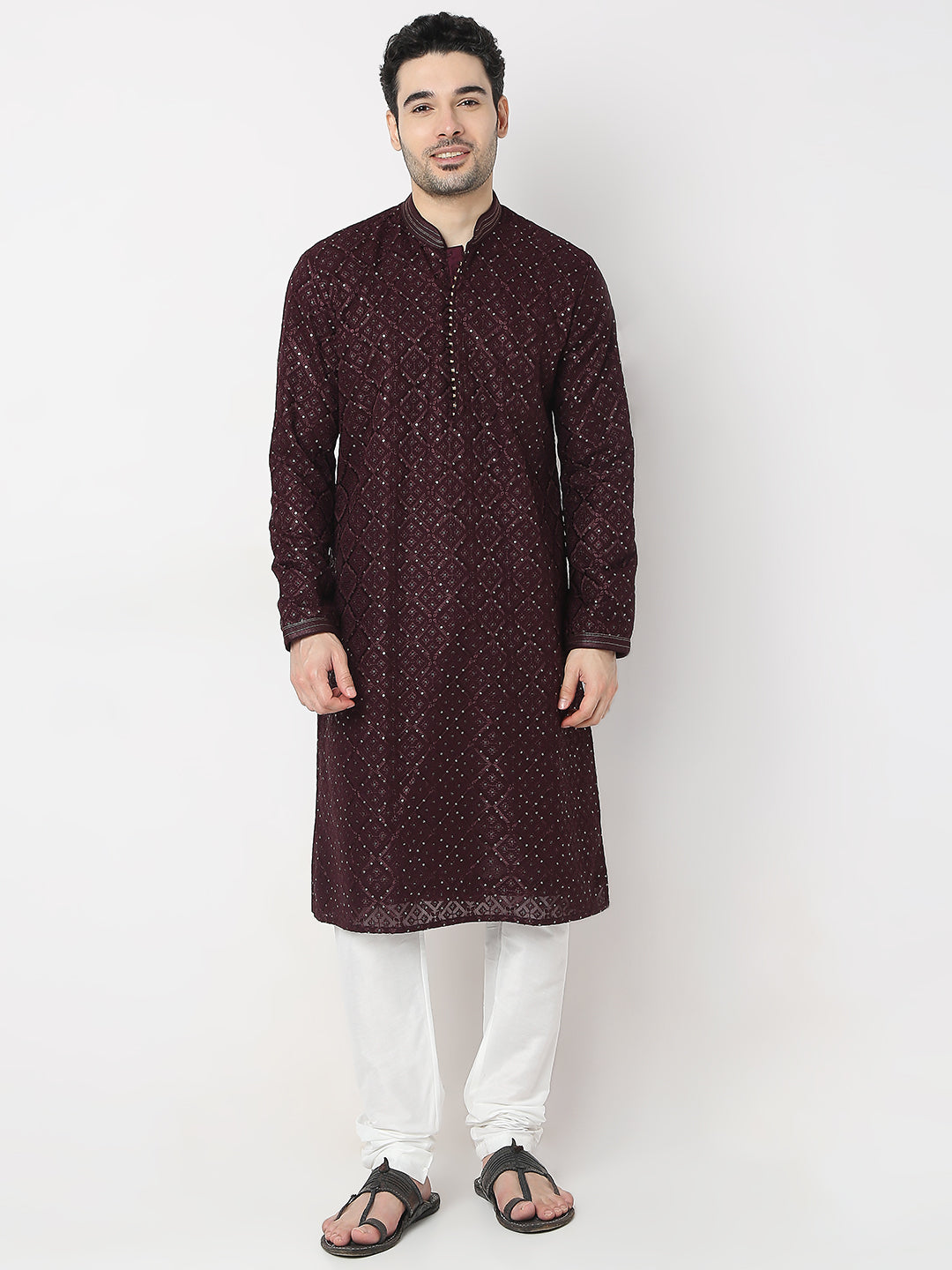 Regular Fit Embroidered Kurta with Churidar Set
