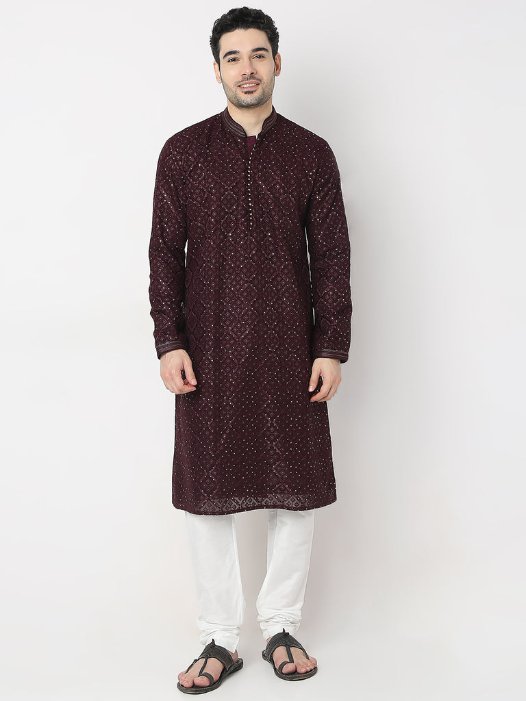 Regular Fit Embroidered Kurta with Churidar Set