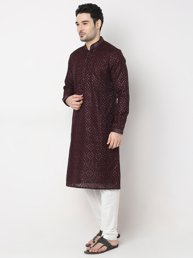 Regular Fit Embroidered Kurta with Churidar Set