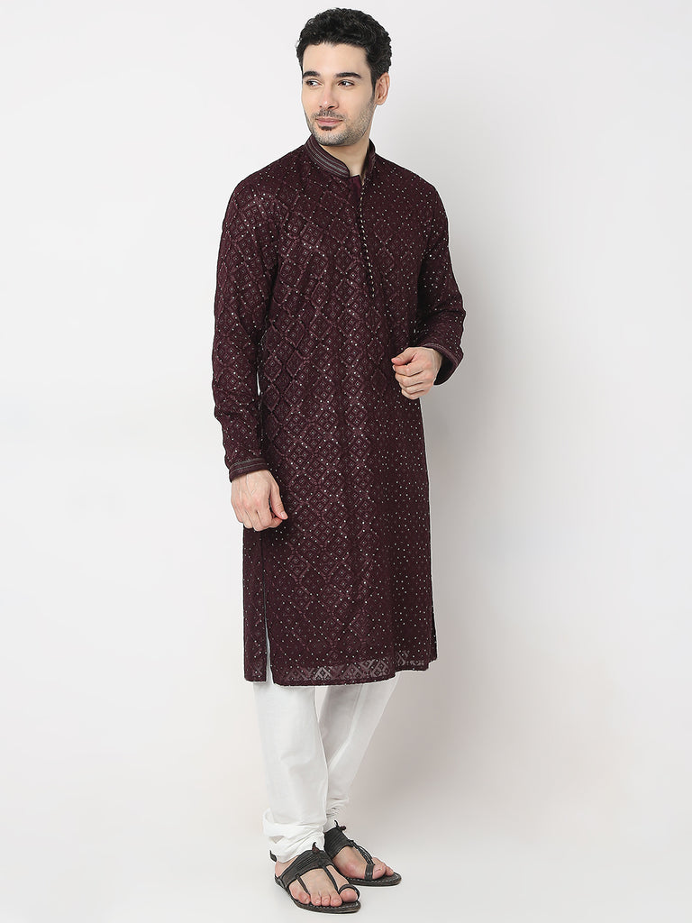 Regular Fit Embroidered Kurta with Churidar Set